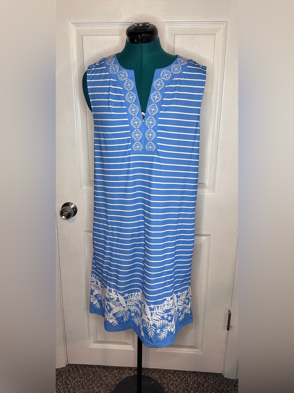 Cabana Life Blue and White Striped Sleeveless Tunic Dress, NWT